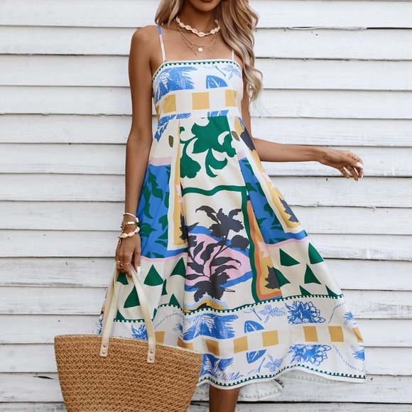 Multicolor Boho Womens Geo Print Cami Dress - Picture 3 of 5